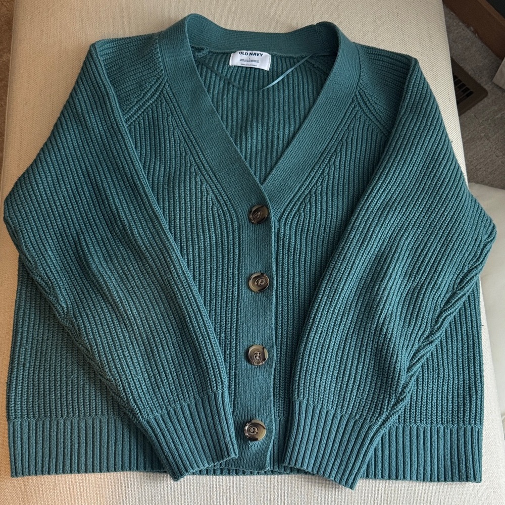 Old Navy Teal Ribbed Button-Front Cardigan